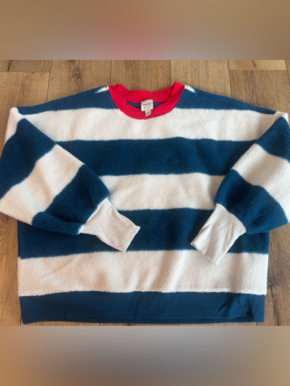 Maeve Blue & White Striped cute cozy Crewneck with fun Red Trim♥️🤍💙like NEW/EUC